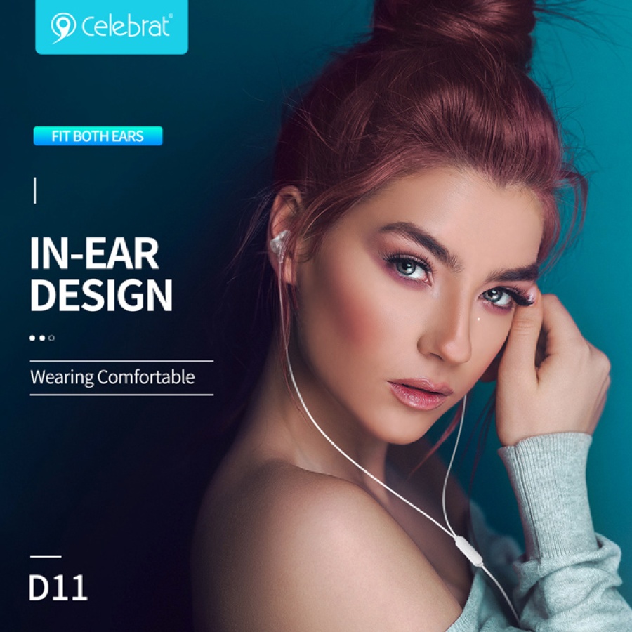 CELEBRAT earphones με μικρόφωνο D11, 3.5mm σύνδεση, Φ10mm, 1.2m, μαύρα - Image 3
