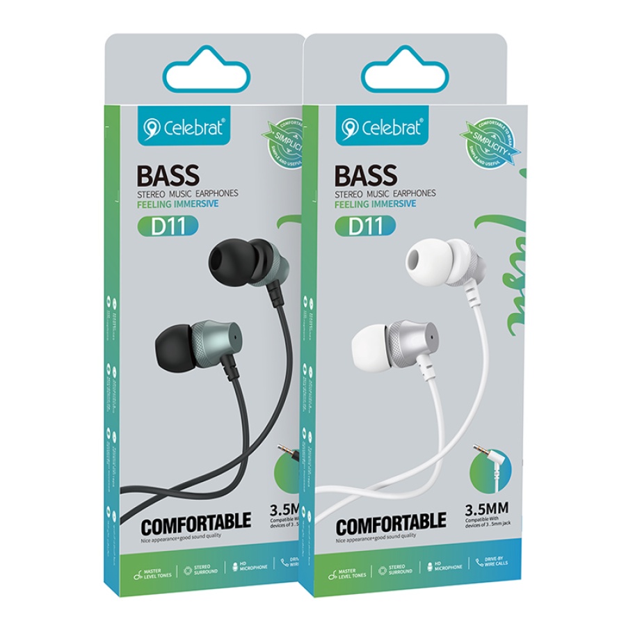 CELEBRAT earphones με μικρόφωνο D11, 3.5mm σύνδεση, Φ10mm, 1.2m, μαύρα - Image 4