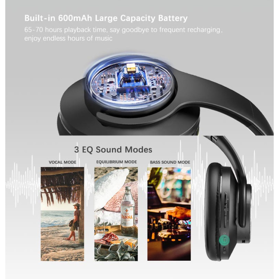DOQAUS headphones DESIGN 1, ασύρματα & ενσύρματα, Φ40mm, 600mAh, γκρι - Image 5