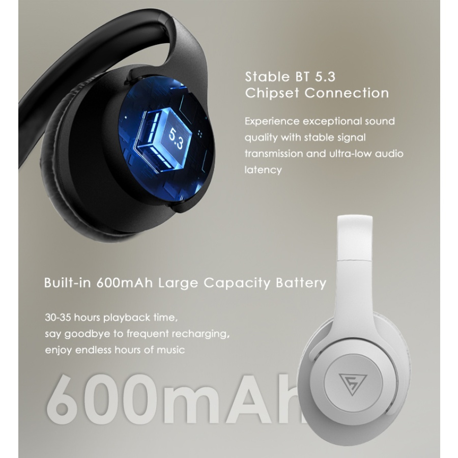 DOQAUS headphones DESIGN 2, ασύρματα & ενσύρματα, Φ40mm, 600mAh, μαύρα - Image 5