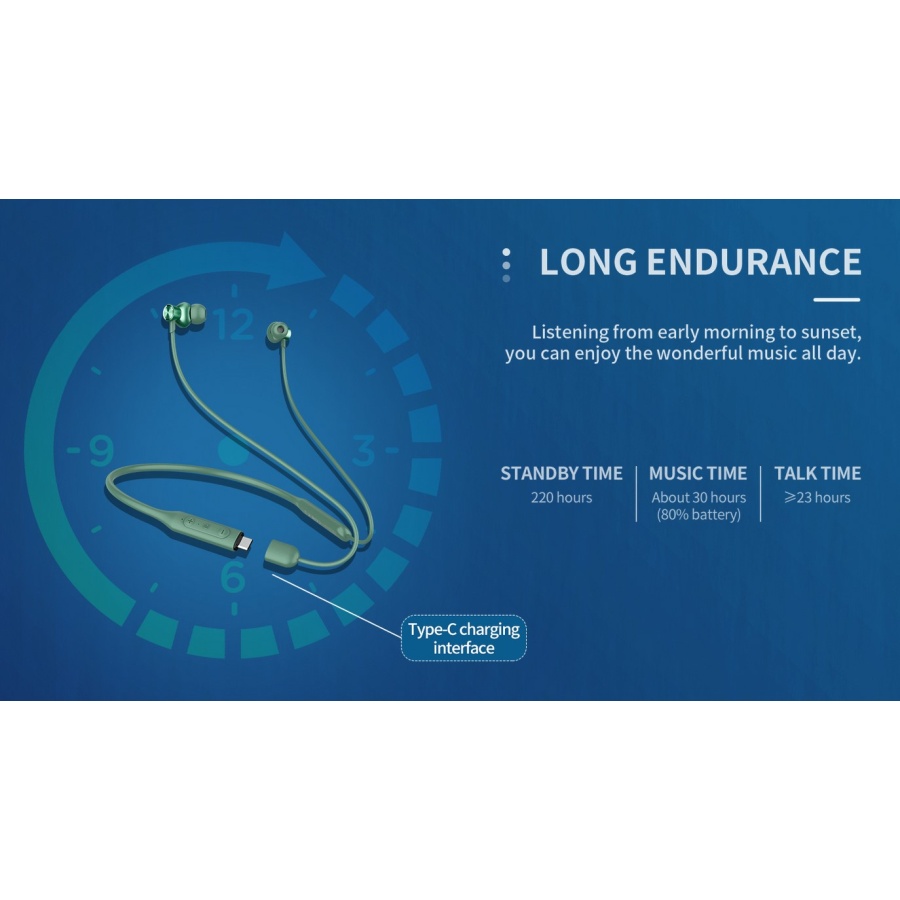 YISON earphones E20 με μαγνήτη, Bluetooth, 12mm, 250mAh, πράσινα - Image 5