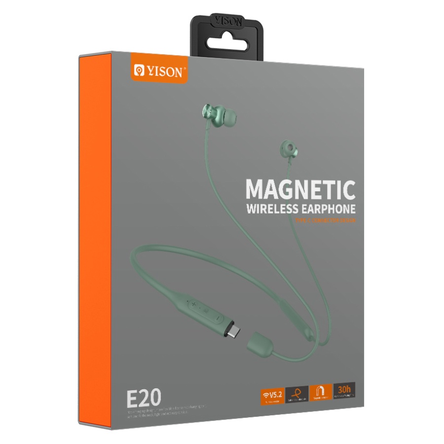 YISON earphones E20 με μαγνήτη, Bluetooth, 12mm, 250mAh, πράσινα - Image 6