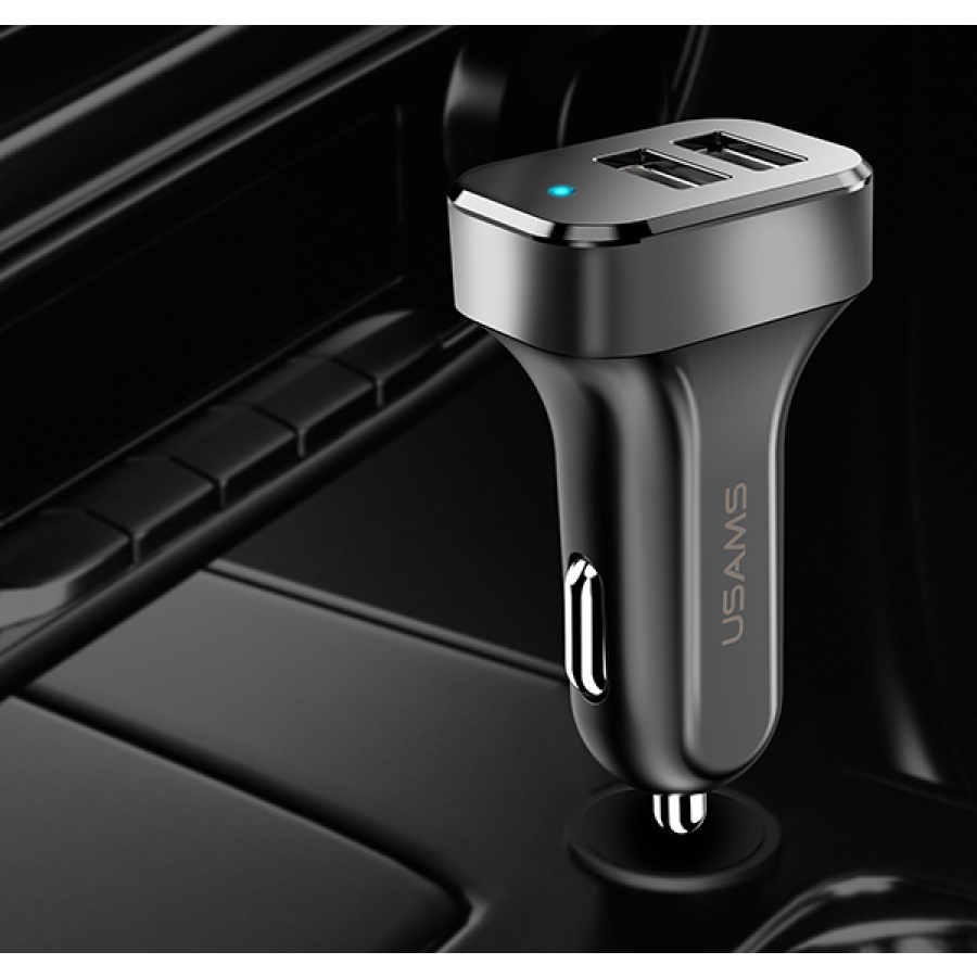 USAMS φορτιστής αυτοκινήτου C13 & καλώδιο type-C, 2x USB, 2.1A, μαύρο - Image 4