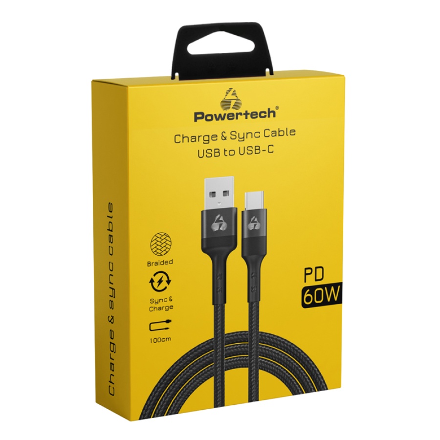 POWERTECH καλώδιο USB σε USB-C PTR-0128, PD 60W, copper, 1m, μαύρο - Image 2