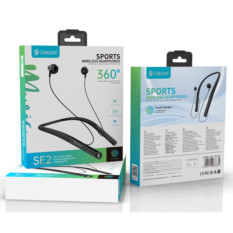 CELEBRAT earphones SE2 με μαγνήτη, Bluetooth, 14mm, 280mAh, μαύρα - Image 4