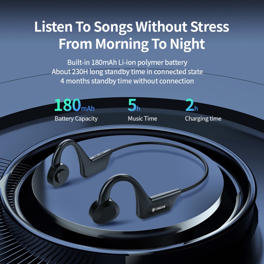 CELEBRAT open earphones SE3, Bluetooth 5.0, 180mAh, Φ16mm, μαύρα - Image 6