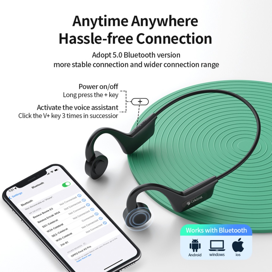 CELEBRAT open earphones SE3, Bluetooth 5.0, 180mAh, Φ16mm, μαύρα - Image 7