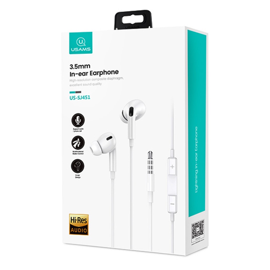 USAMS earphones με μικρόφωνο EP-41, 3.5mm σύνδεση, Φ10mm, 1.2m, λευκά - Image 3