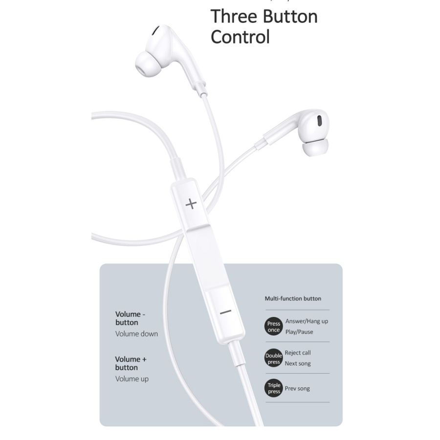 USAMS earphones με μικρόφωνο EP-41, 3.5mm σύνδεση, Φ10mm, 1.2m, λευκά - Image 4