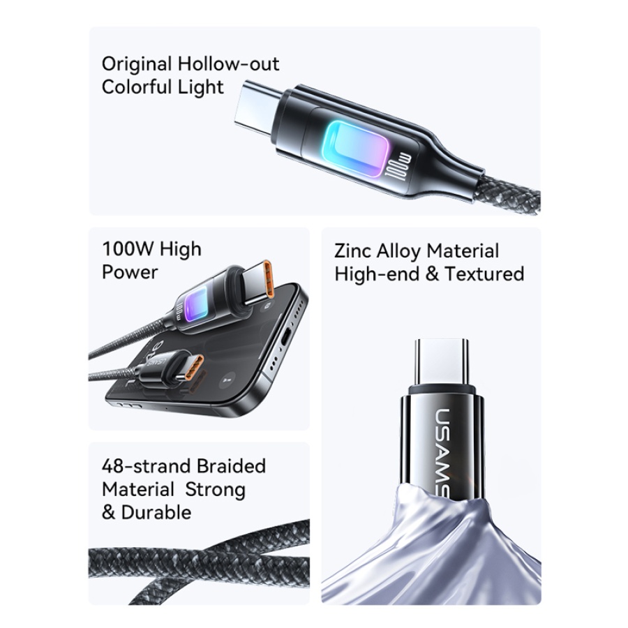 USAMS καλώδιο USB-C SJ750, 100W, 480Mbps, 1.2m, λευκό - Image 2