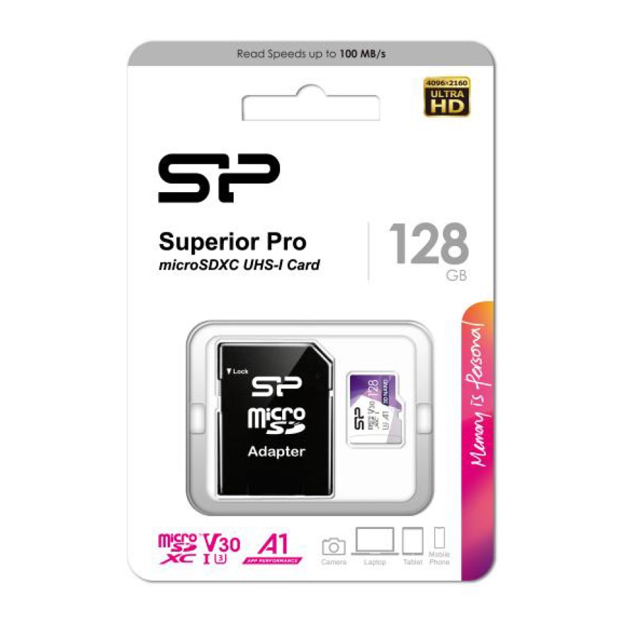 SILICON POWER κάρτα μνήμης microSDXC Superior Pro, 128GB, Class 10 UHS-I U3 A1 V30 - Image 2