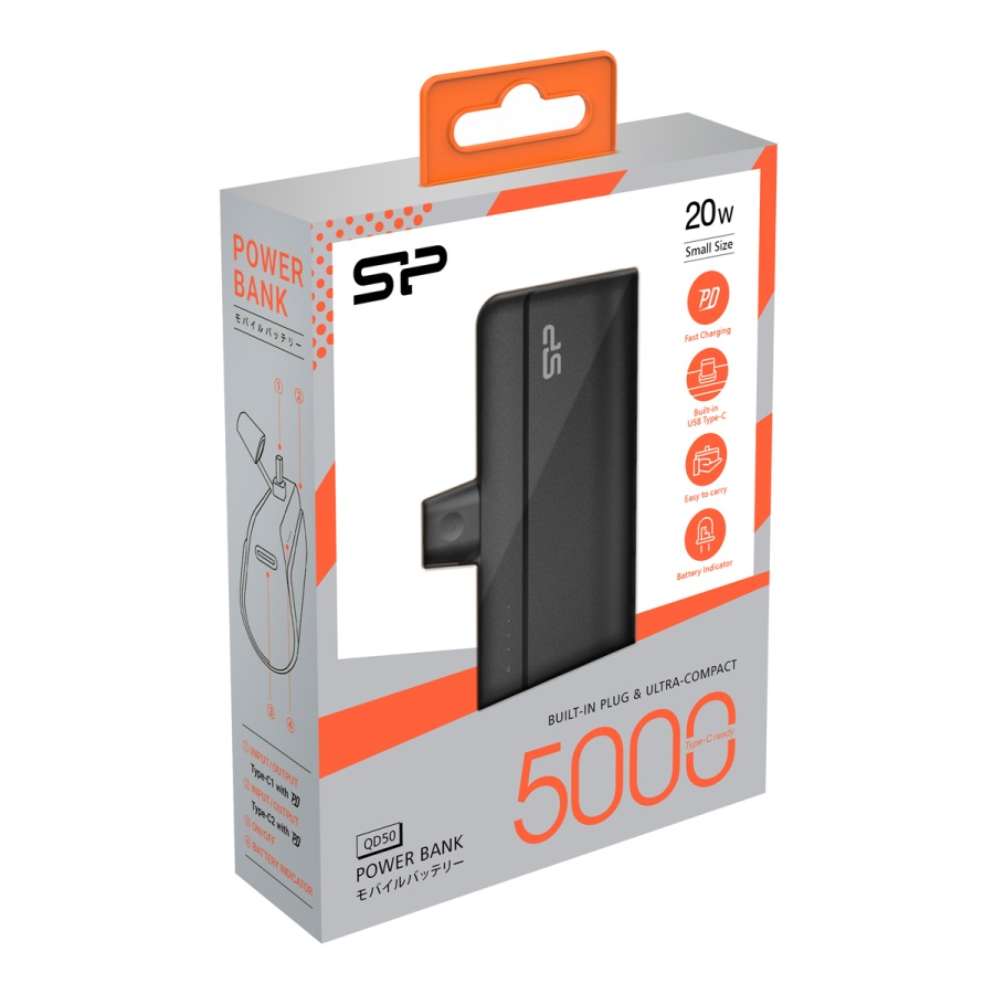 SILICON POWER power bank QD50, USB-C, 5000mAh, 20W PD, μαύρο - Image 5