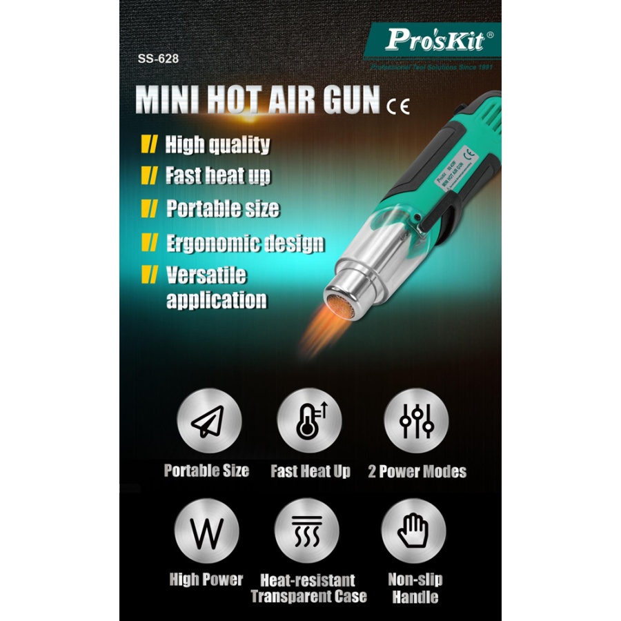 PROSKIT μίνι πιστόλι θερμού αέρα SS-628F, 250/500W, 350/500 °C - Image 2