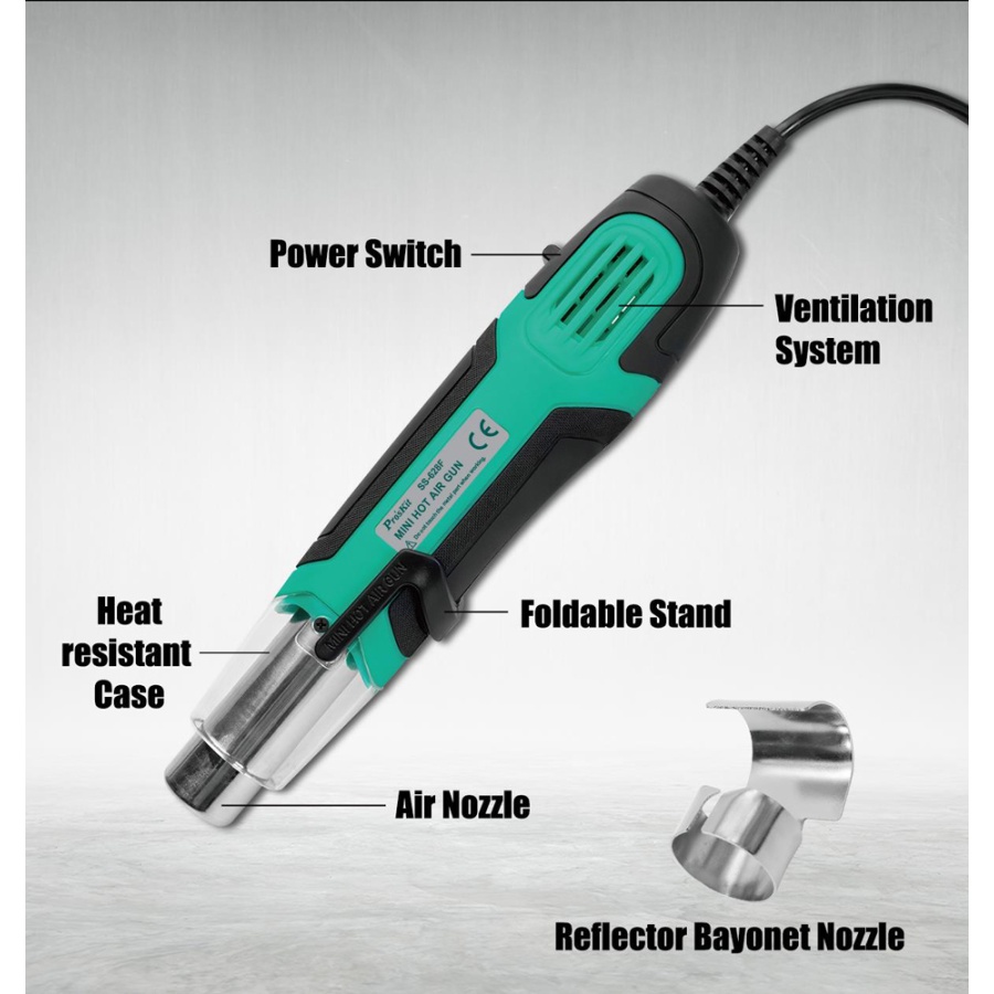 PROSKIT μίνι πιστόλι θερμού αέρα SS-628F, 250/500W, 350/500 °C - Image 3