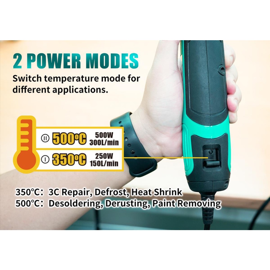 PROSKIT μίνι πιστόλι θερμού αέρα SS-628F, 250/500W, 350/500 °C - Image 4