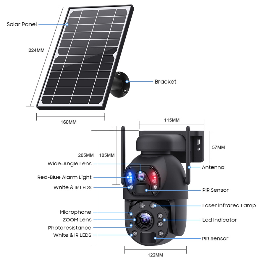 SECTEC smart ηλιακή κάμερα ST-5986M, 3MP dual lens, 20x zoom, WiFi, SD, PTZ - Image 5