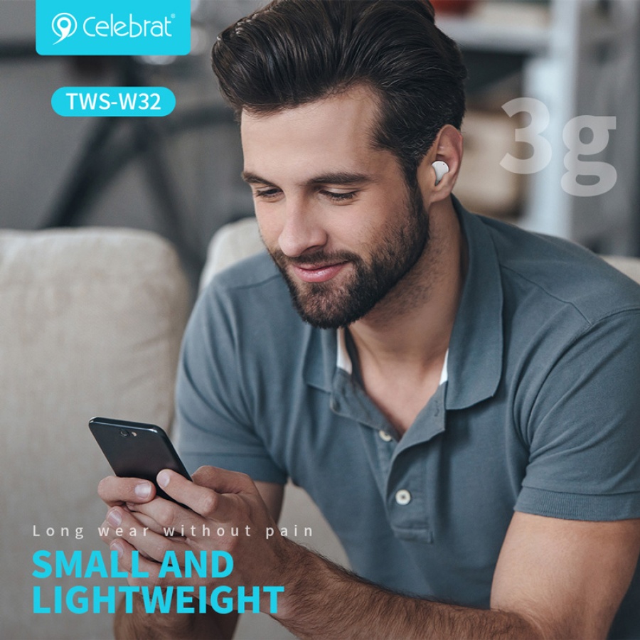 CELEBRAT earphones με θήκη φόρτισης TWS-W32, True Wireless, Φ8mm, μαύρα - Image 5