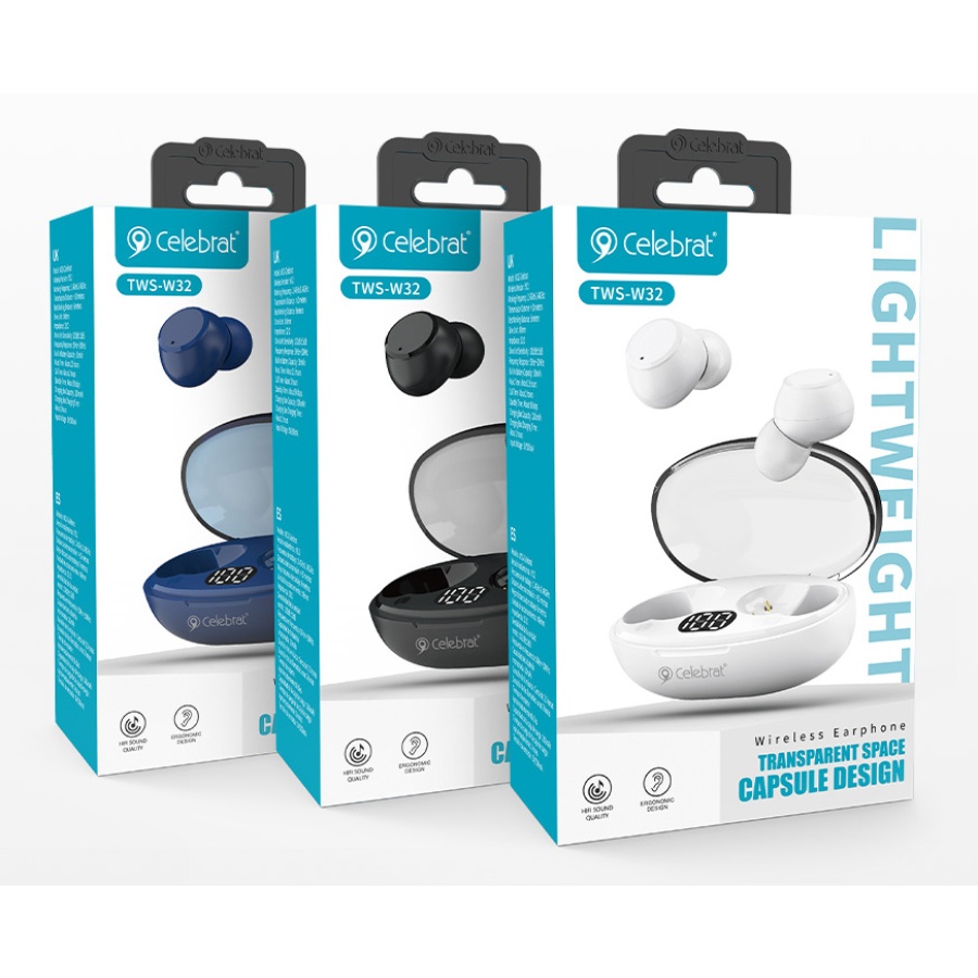 CELEBRAT earphones με θήκη φόρτισης TWS-W32, True Wireless, Φ8mm, μαύρα - Image 6