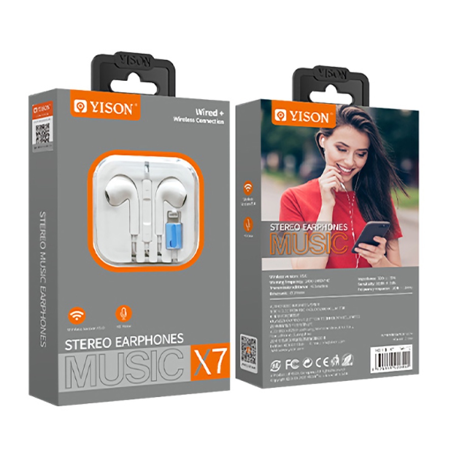 YISON earphones με μικρόφωνο X7, Lightning σύνδεση, Φ14mm, 1.2m, λευκά - Image 4