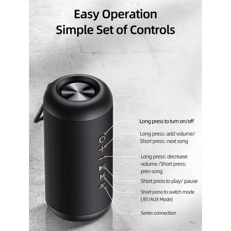 USAMS φορητό ηχείο YX008, 10W, Bluetooth/3.5mm, 1800mAh, IPX6, μαύρο - Image 4