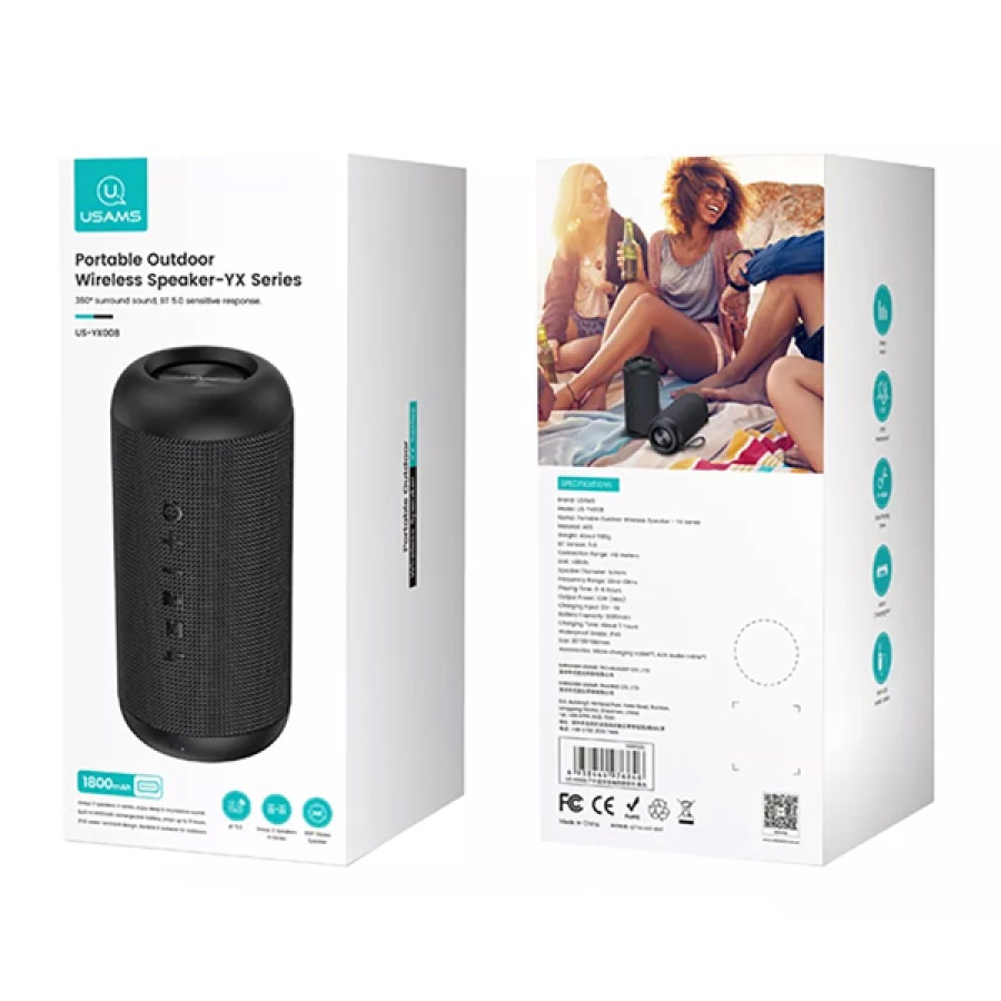 USAMS φορητό ηχείο YX008, 10W, Bluetooth/3.5mm, 1800mAh, IPX6, μαύρο - Image 5