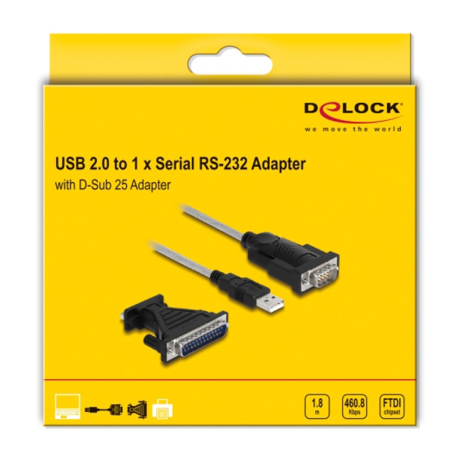 DELOCK καλώδιο USB σε RS-232 DB9 61314 με αντάπτορα DB25, 1.8m, μαύρο - Image 4