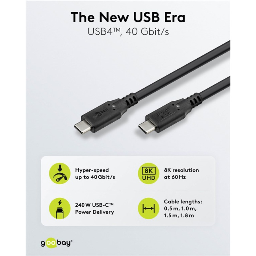 GOOBAY καλώδιο USB-C 74183, USB4, 240W, 40Gbps, 8K/60Hz, 1m, μαύρο - Image 5