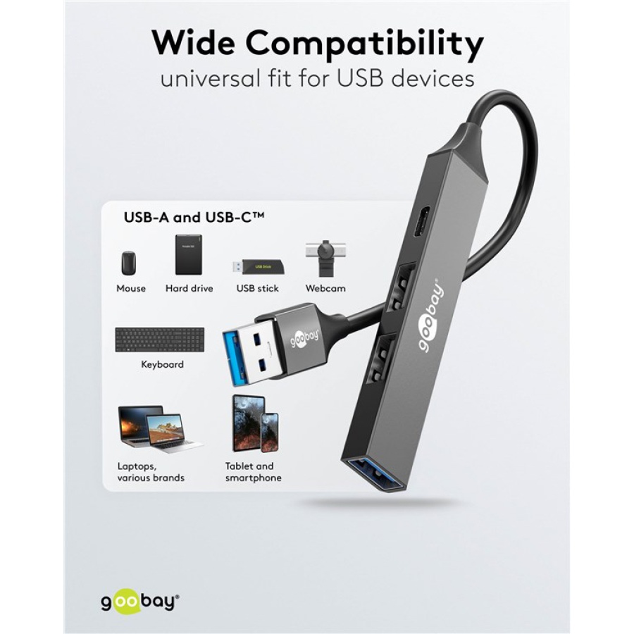 GOOBAY USB hub 74458, 4x θυρών, USB 3.2, 5Gbps, USB σύνδεση, γκρι - Image 4