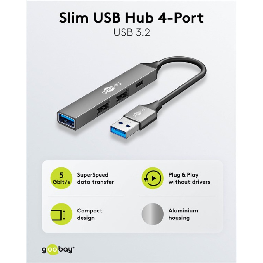 GOOBAY USB hub 74458, 4x θυρών, USB 3.2, 5Gbps, USB σύνδεση, γκρι - Image 5