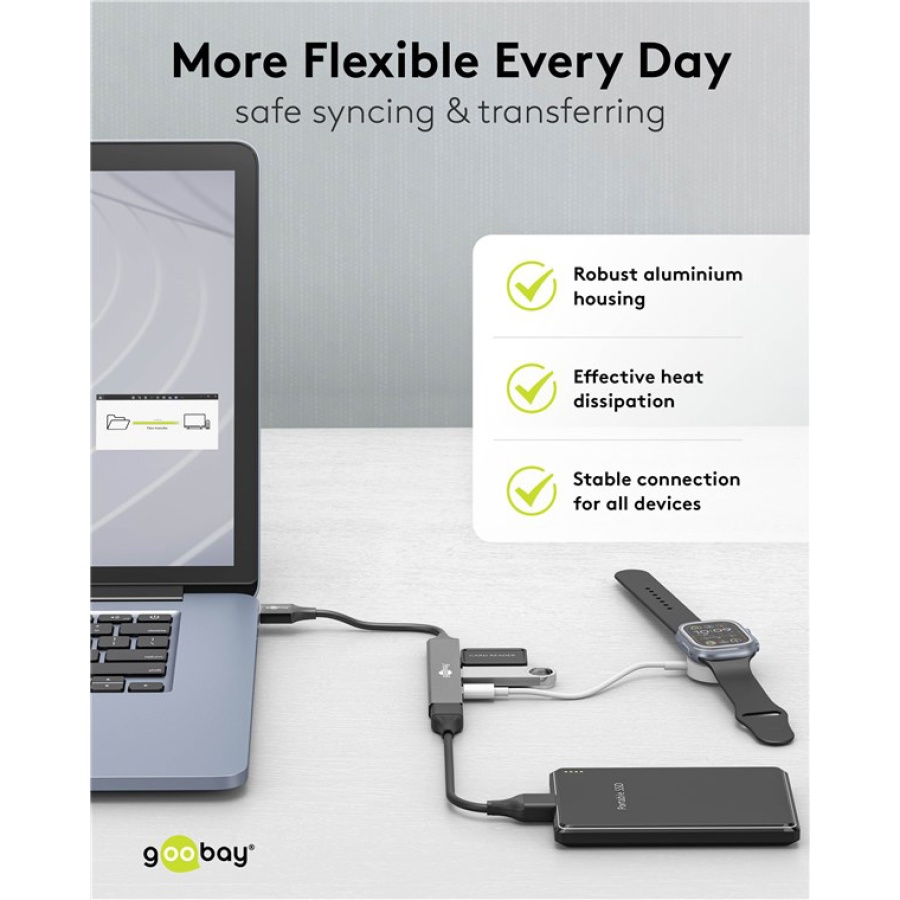 GOOBAY USB hub 74458, 4x θυρών, USB 3.2, 5Gbps, USB σύνδεση, γκρι - Image 6