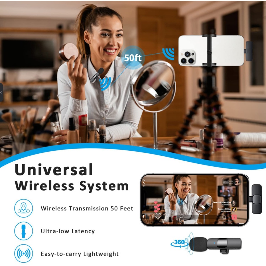 APEXEL ασύρματο μικρόφωνο APL-MIC003, USB-C, 2.4GHz, μαύρο - Image 3