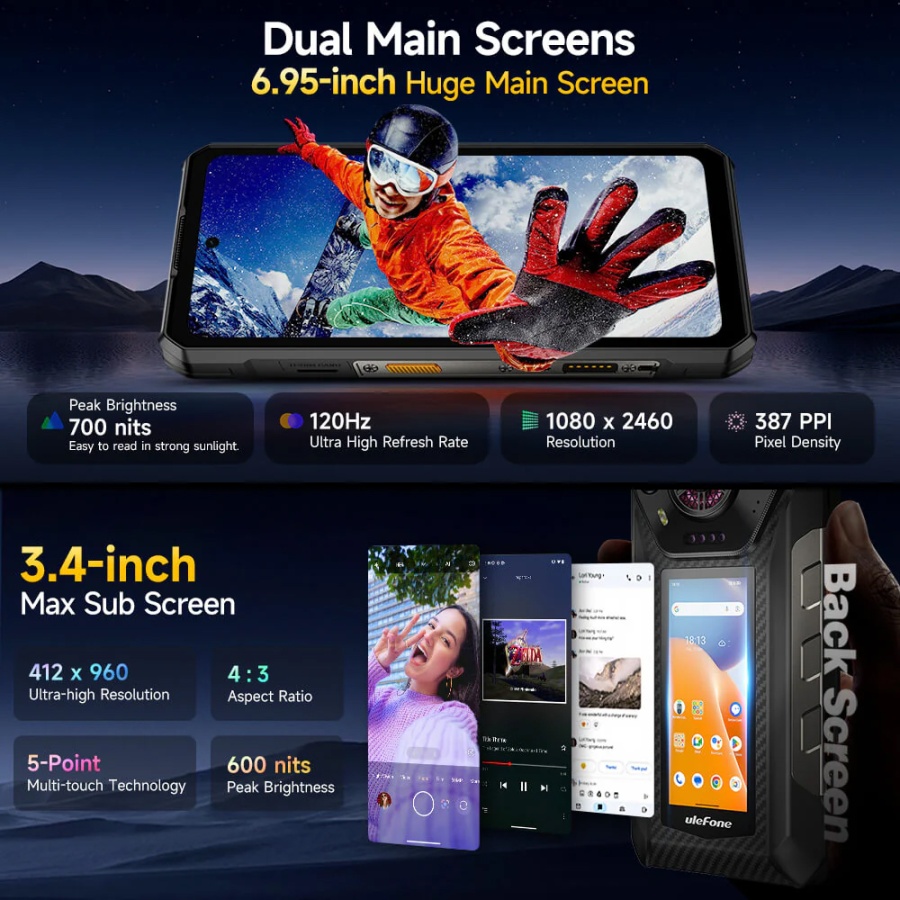 ULEFONE smartphone Armor 30 Pro, 6.95" & 3.4", 16/512GB, 5G, 12800mAh, IP68/IP69K, μαύρο - Image 8