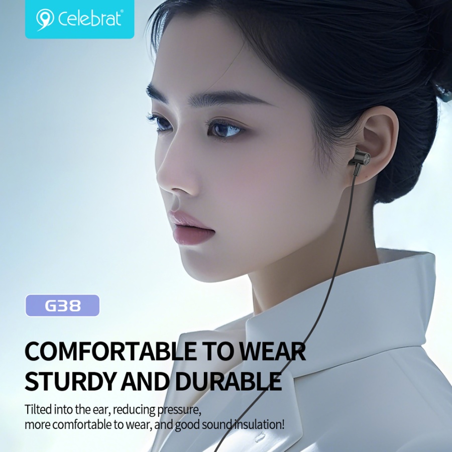 CELEBRAT earphones με μικρόφωνο G38, USB-C σύνδεση, 10mm, 1.2m, λευκά - Image 2