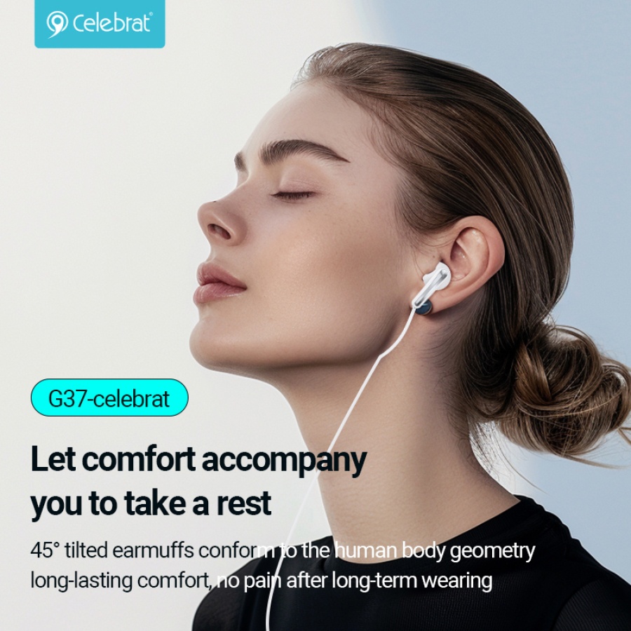 CELEBRAT earphones με μικρόφωνο G37, USB-C σύνδεση, 14.2mm, 1.2m, λευκά - Image 2