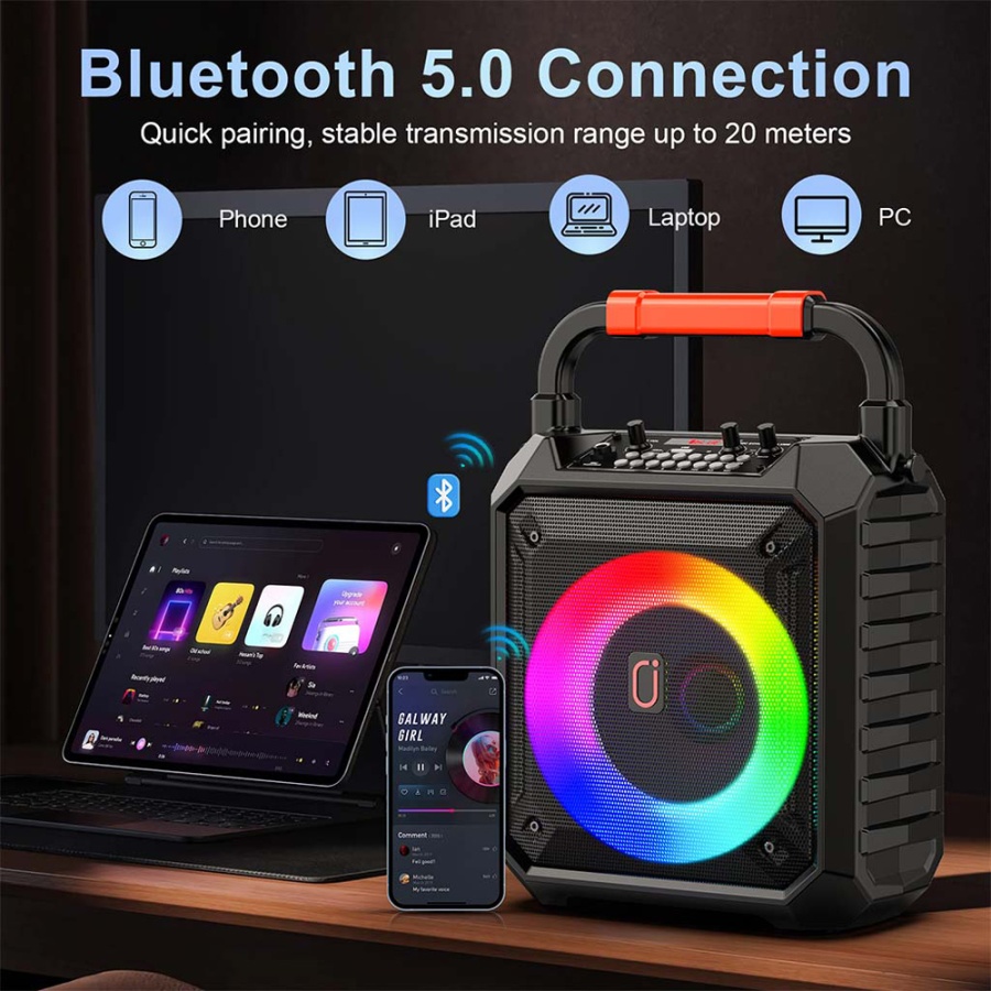JYX φορητό ηχείο T17-T με 2x μικρόφωνα, 15W, 3000mah, LED, μαύρο - Image 7