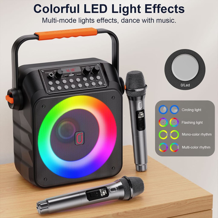 JYX φορητό ηχείο T21-T με 2x μικρόφωνα, 18W, 3000mah, LED, μαύρο - Image 2