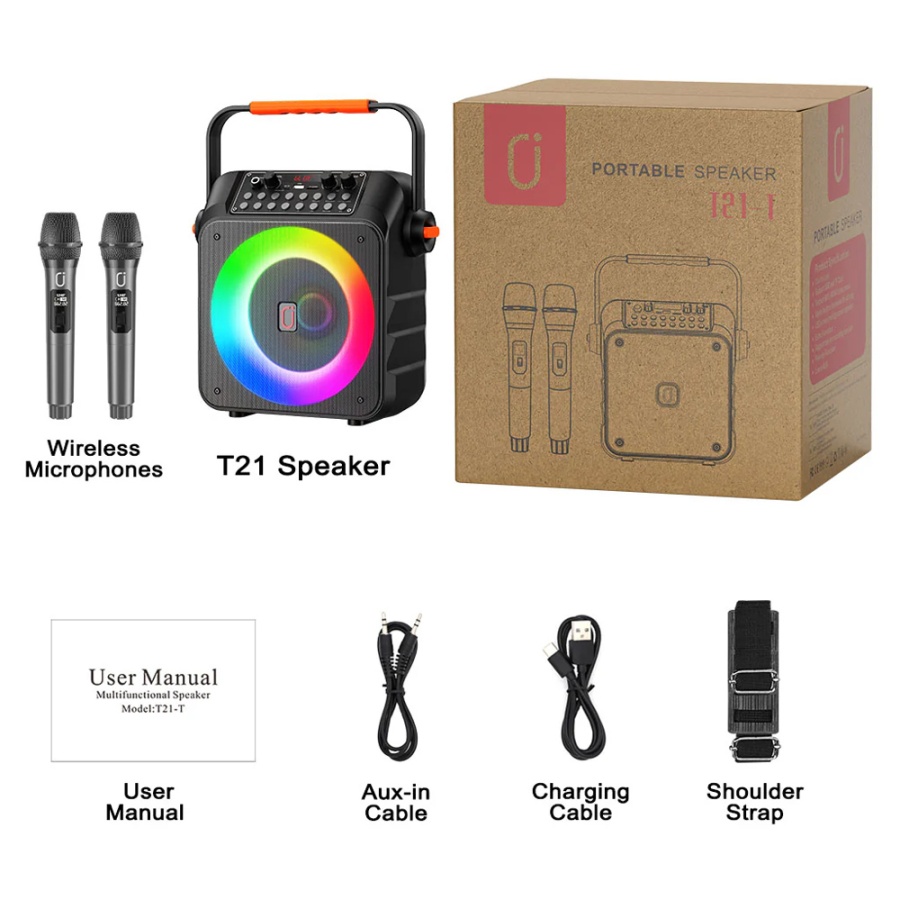 JYX φορητό ηχείο T21-T με 2x μικρόφωνα, 18W, 3000mah, LED, μαύρο - Image 7
