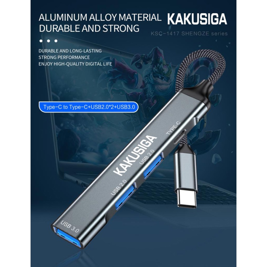 KAKUSIGA USB hub KSC-1417, 4x θυρών, USB 3.0, 5Gbps, USB-C σύνδεση, γκρι - Image 4