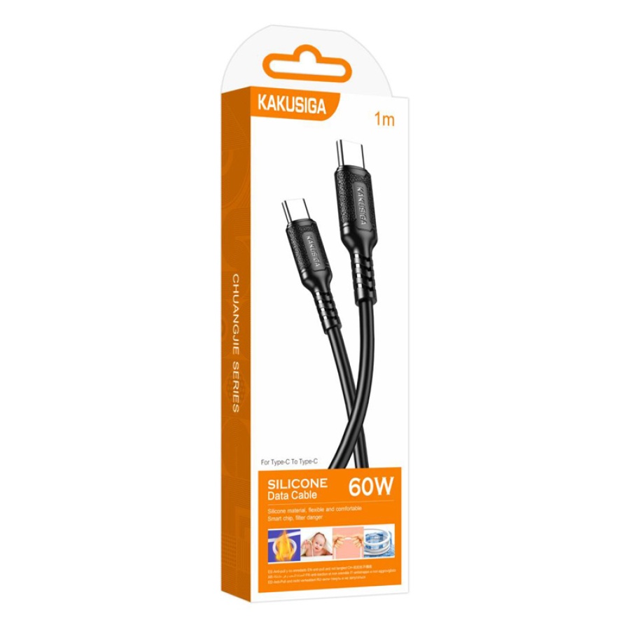 KAKUSIGA καλώδιο USB-C σε USB-C KSC-984, σιλικόνης, 60W, 480Mbps, 1m, μαύρο - Image 4
