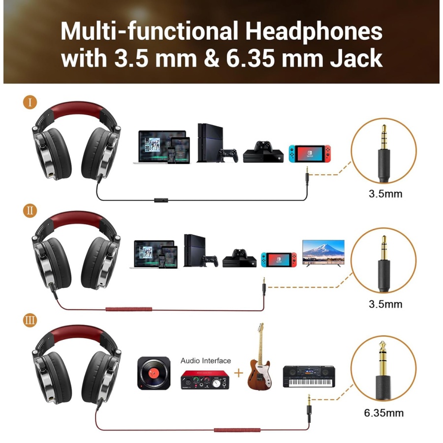 ONEODIO headset Studio Pro 10, 6.35mm & 3.5mm σύνδεση, Hi-Res, 50mm, μαύρο/κόκκινο - Image 8