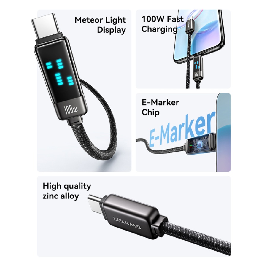 USAMS καλώδιο USB-C SJ744, 100W, 480Mbps, 1.2m, μαύρο - Image 2