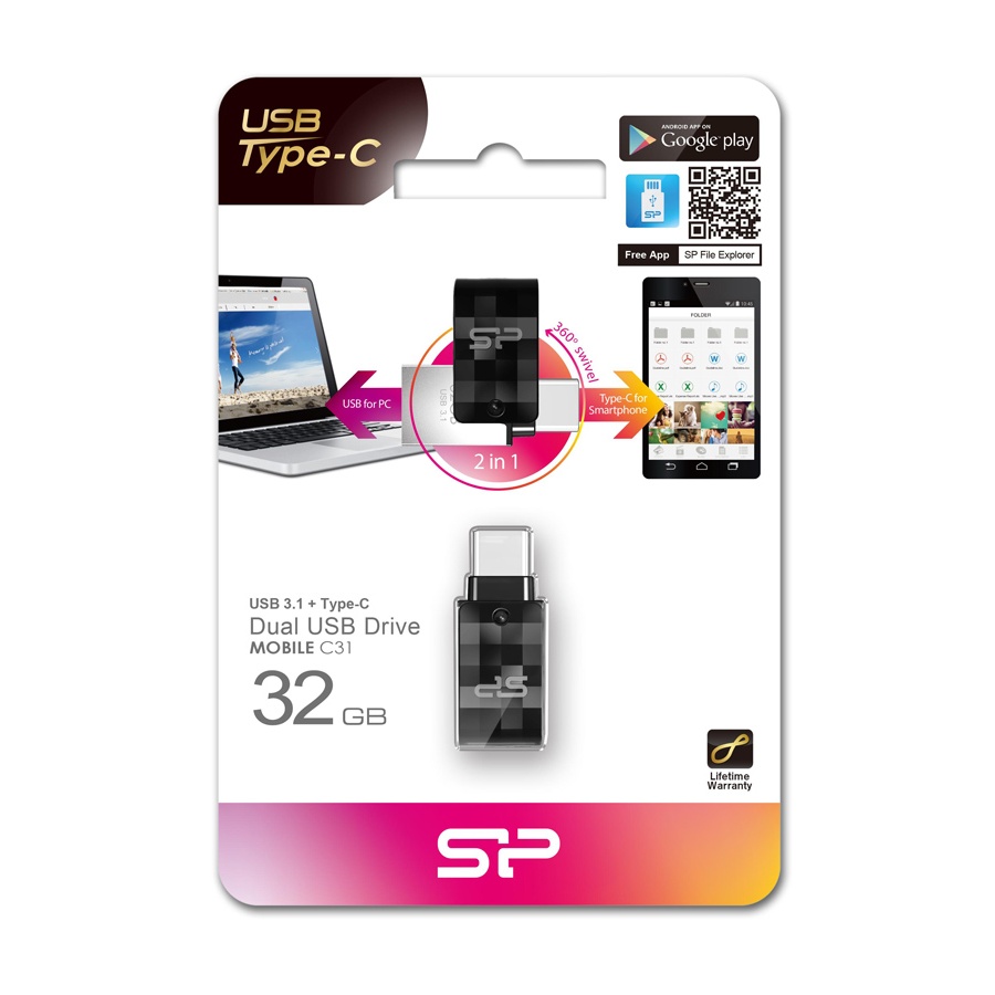 SILICON POWER USB Flash Drive C31, USB 3.2 & USB-C, 32GB, μαύρο - Image 5