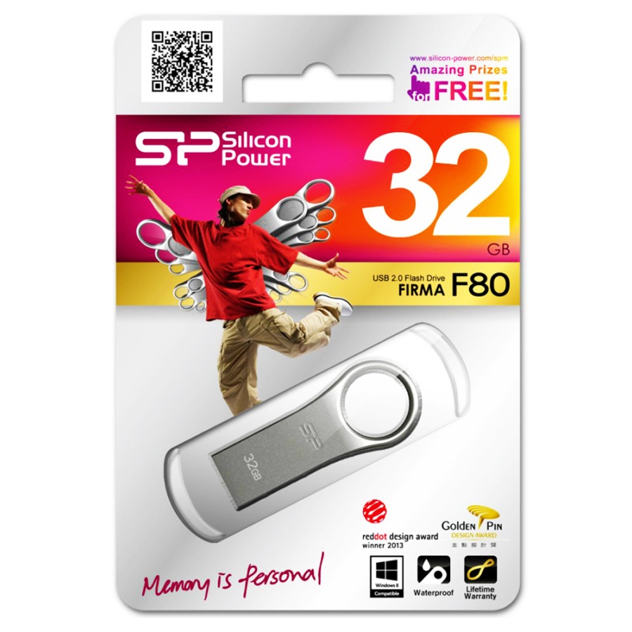SILICON POWER USB Flash Drive Firma F80, 32GB, USB 2.0, ασημί - Image 2