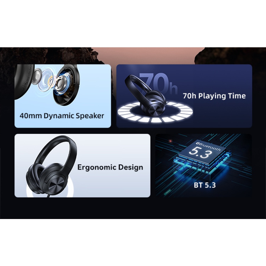 USAMS headphones YH21, ασύρματα & ενσύρματα, Φ40mm, 500mAh, μαύρα - Image 2