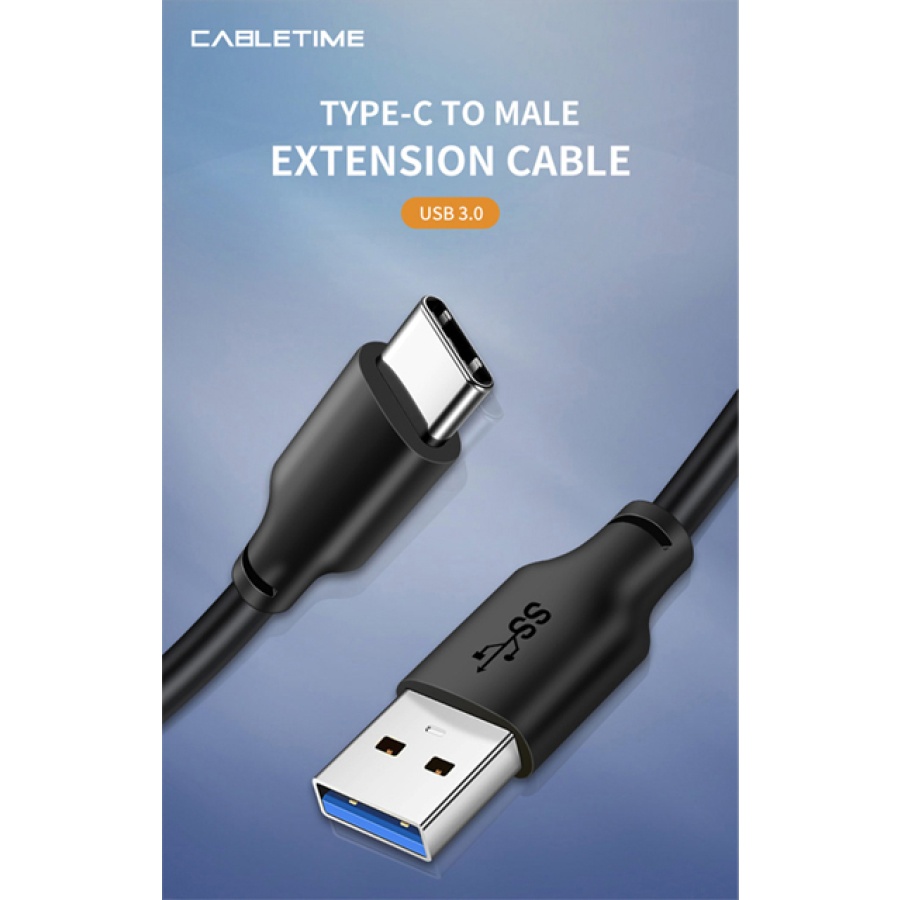 CABLETIME καλώδιο USB-C σε USB CMAMN, 3A, 5Gbps, 1m, μαύρο - Image 2