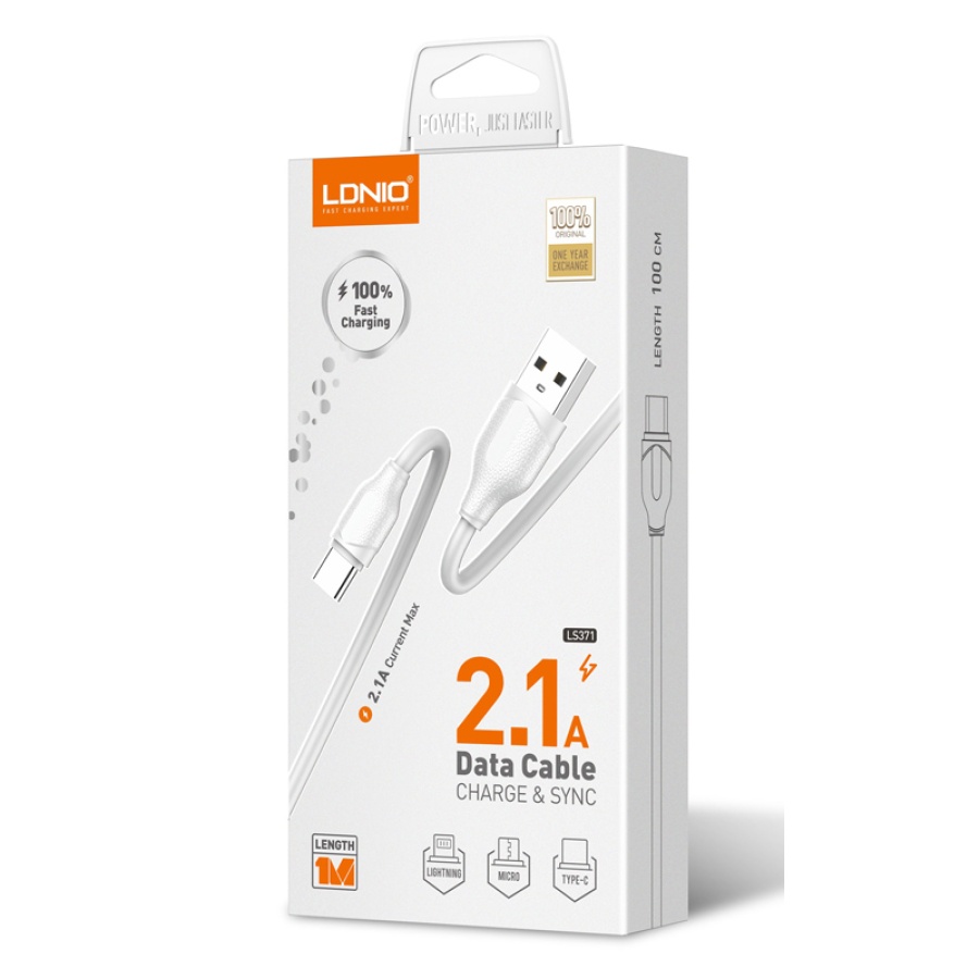 LDNIO καλώδιο USB-C σε USB LS371, 2.1A, 1m, λευκό - Image 3