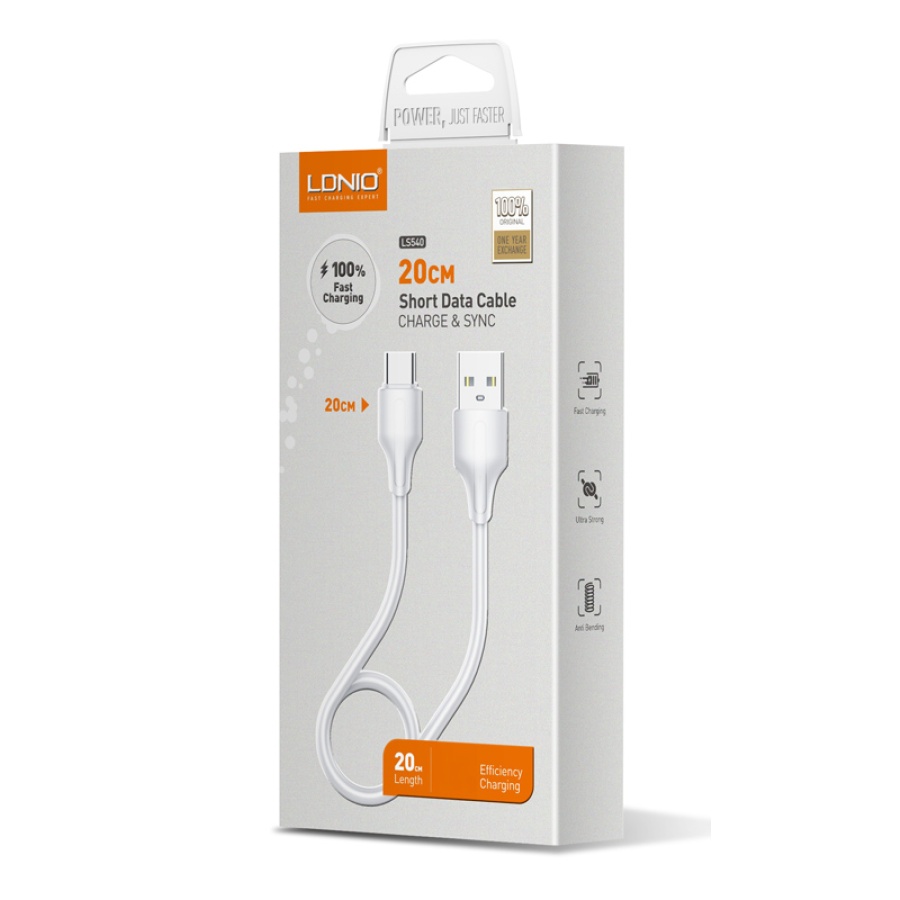 LDNIO καλώδιο USB-C σε USB LS540, 2.4A, 20cm, λευκό - Image 3