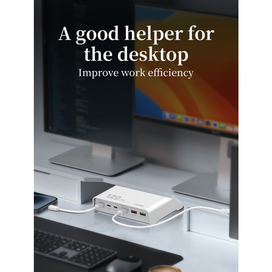 LDNIO σταθμός φόρτισης Q605, 3x USB-C & 3x USB, 120W, PD/QC, μαύρος - Image 3