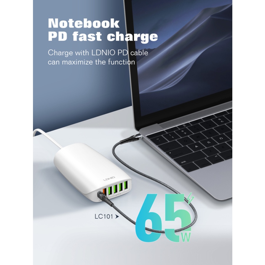 LDNIO σταθμός φόρτισης A6573C, USB-C/5x USB, 65W, PD/QC, λευκός - Image 4