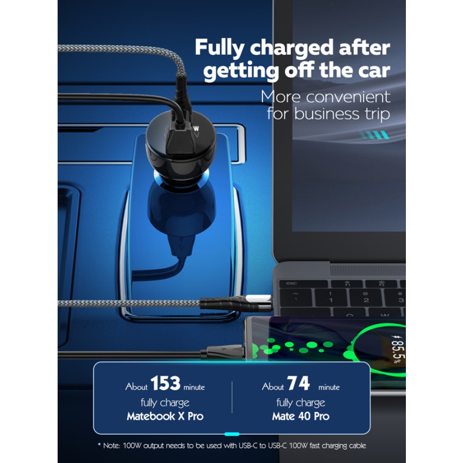LDNIO φορτιστής αυτοκινήτου C101 με καλώδιο, USB/USB-C, 100W PD, μαύρος - Image 2